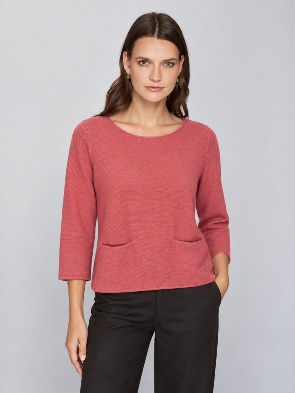COS 100% Wool Pink Dual Pocket Sweater Boxy Knit Top Size Small 483